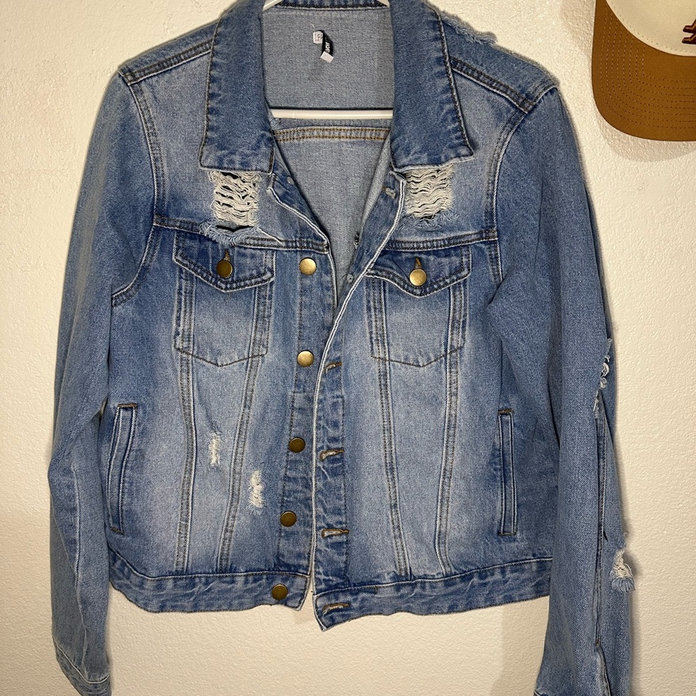 Fashion Nova Distressed Blue Jean Jacket